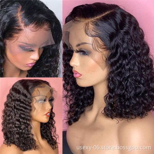 Drop shipping Mink Brazilian Hair Deep Wave Pixie Cut Short Lace Frontal Bob Wigs 100% Human Hair Transparent Lace Front Wig
